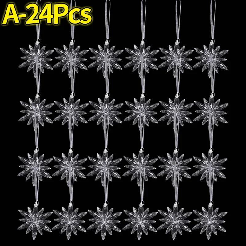 Clear Crystal Snowflake Icicle Pendants Acrylic Christmas Tree Ornaments Holiday New Year Home Party Hanging Decoration Supplies