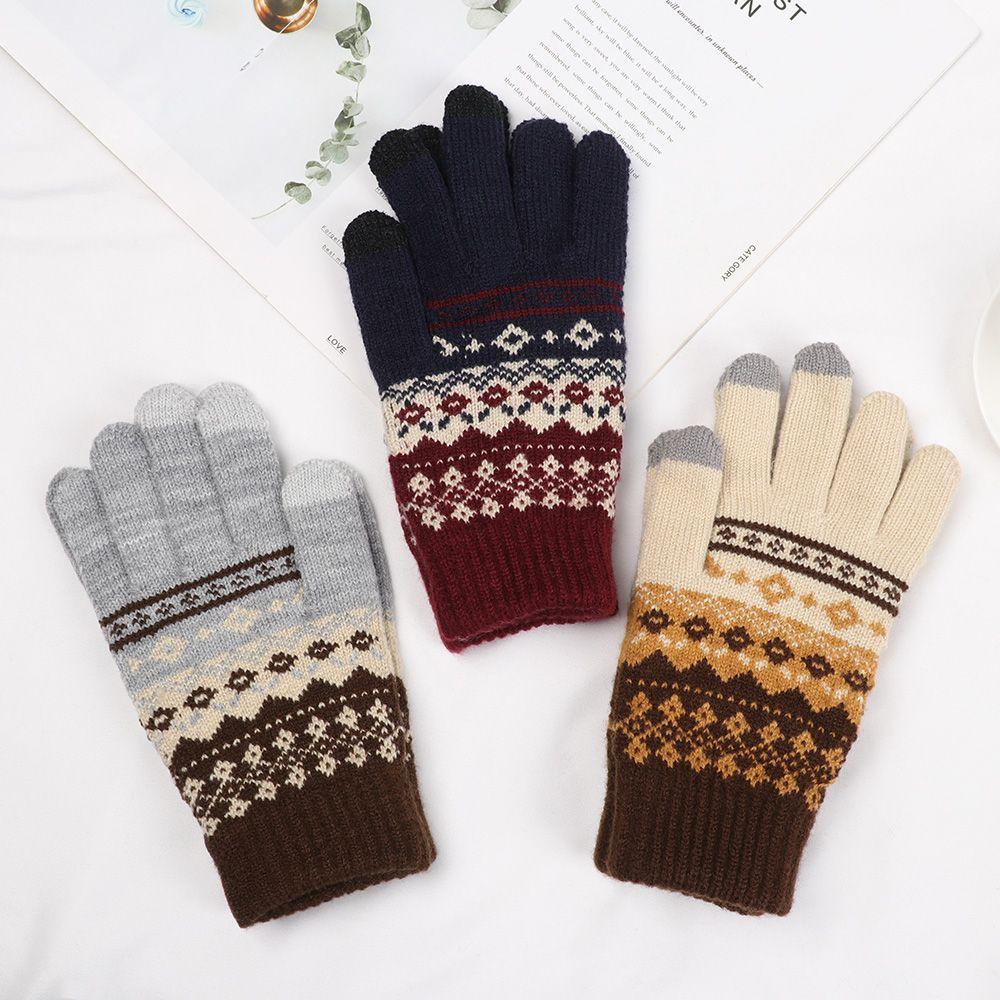 Women Men Thick Warm Touch Screen Mittens Knitted Full Finger Gloves Winter Gloves