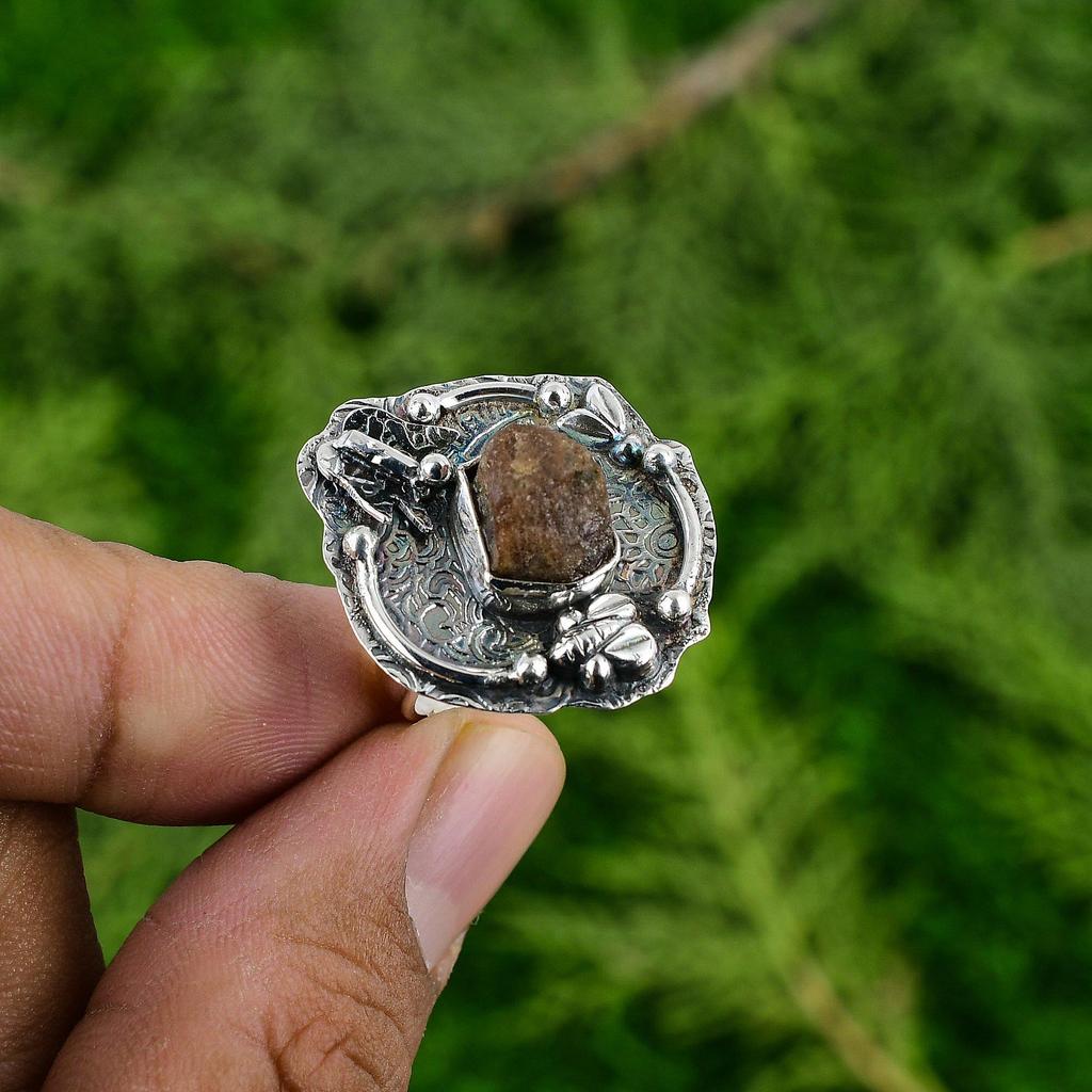 Gift For Her 925 Silver Natural Hessonite Rough Multi Stone Adjustable Ring