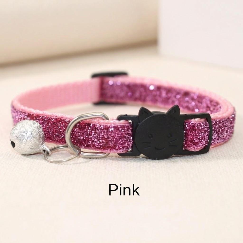 

Glitter Velvet Adjustable Cat Collar with Bell Nylon Safety Collar for Cats Dogs Pet Supplies рожевий