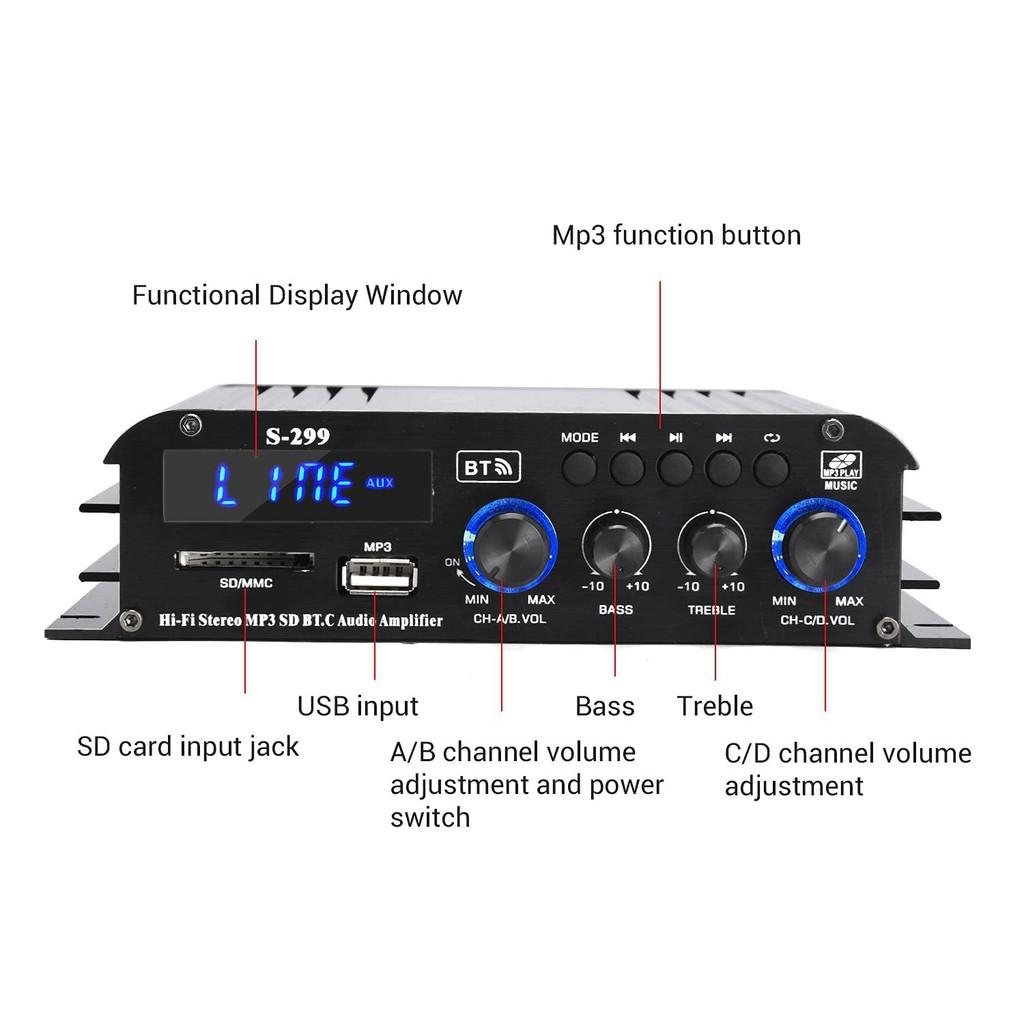 Portable Car 4.1 Channel Bluetooth Stereo Subwoofer Small Home Theater HIFI Audio Amplifier 17.6X12.5X4.5CM