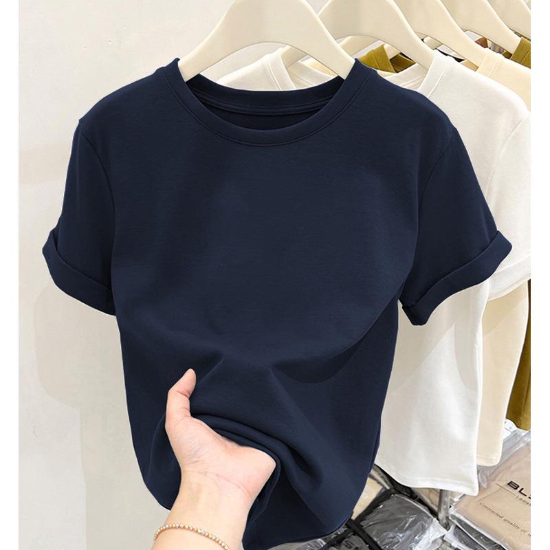 Women's Crimson Brushed Short-Sleeve Round Neck T-Shirt, Thicker Style For All Seasons