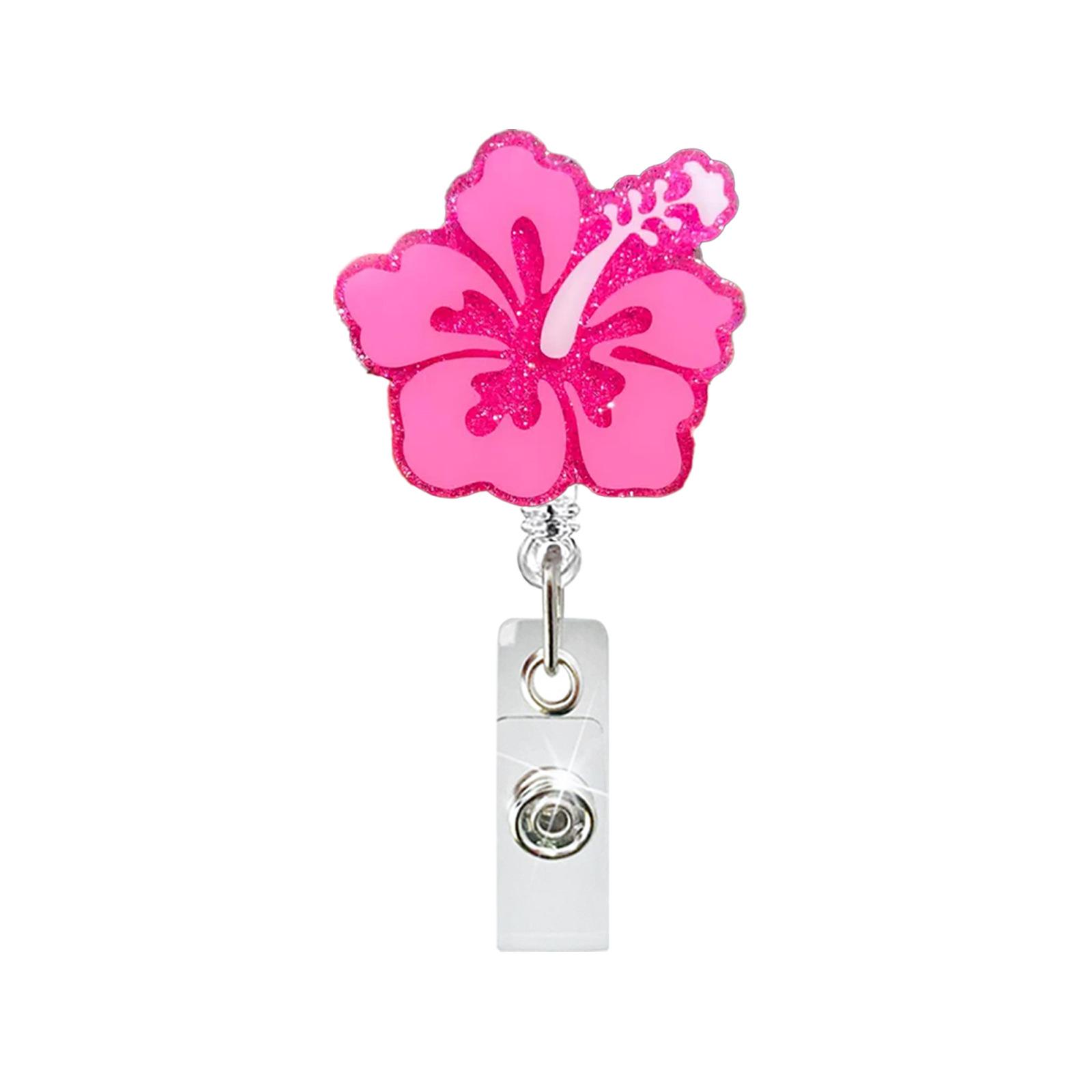 

Glitter Hibiscus Badge Reel Retractable ID Holder Acrylic Alligator Clip Healthcare Worker Nurse Office Trade Show Gift Supplies