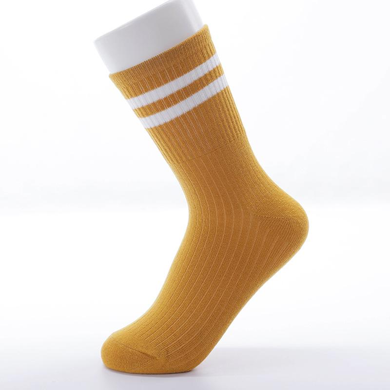 Women's Autumn and Winter Fashion Solid Color Stripes Sports Two Bars in The Tube Cotton Socks