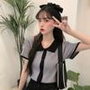 Summer Korean Version POLO Collar Slim Fit Contrasting Short Sleeved Knitted T-shirt Women's Versatile Short Top