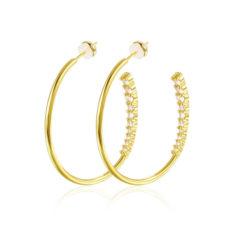 Rhinestone Gold & Silver Earrings - Fashionable, Light Luxury Hoops for Women, European & American Commuting Style.