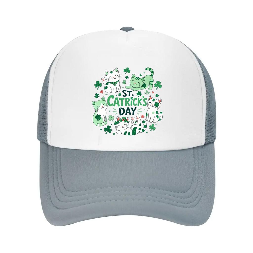 Lucky Cats Clover Parade Typography Mesh Baseball Cap Casual Hat Outdoor For Womens Unisex FeUnisex