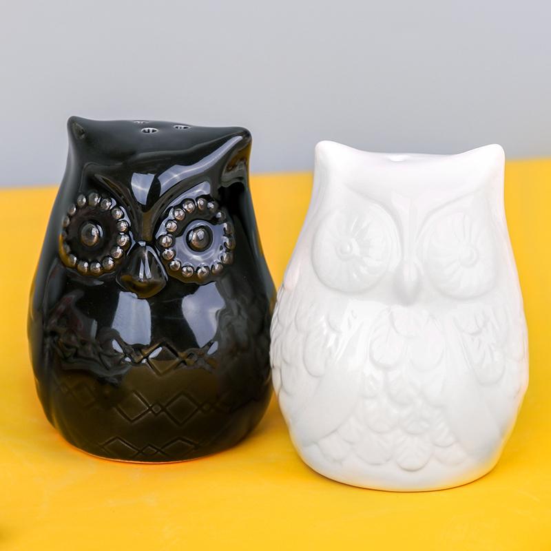 Handmade Owl Ceramic Salt & Pepper Shaker Set Unique Rustic Charming Kitchen and Home Decor Tableware Gift Idea