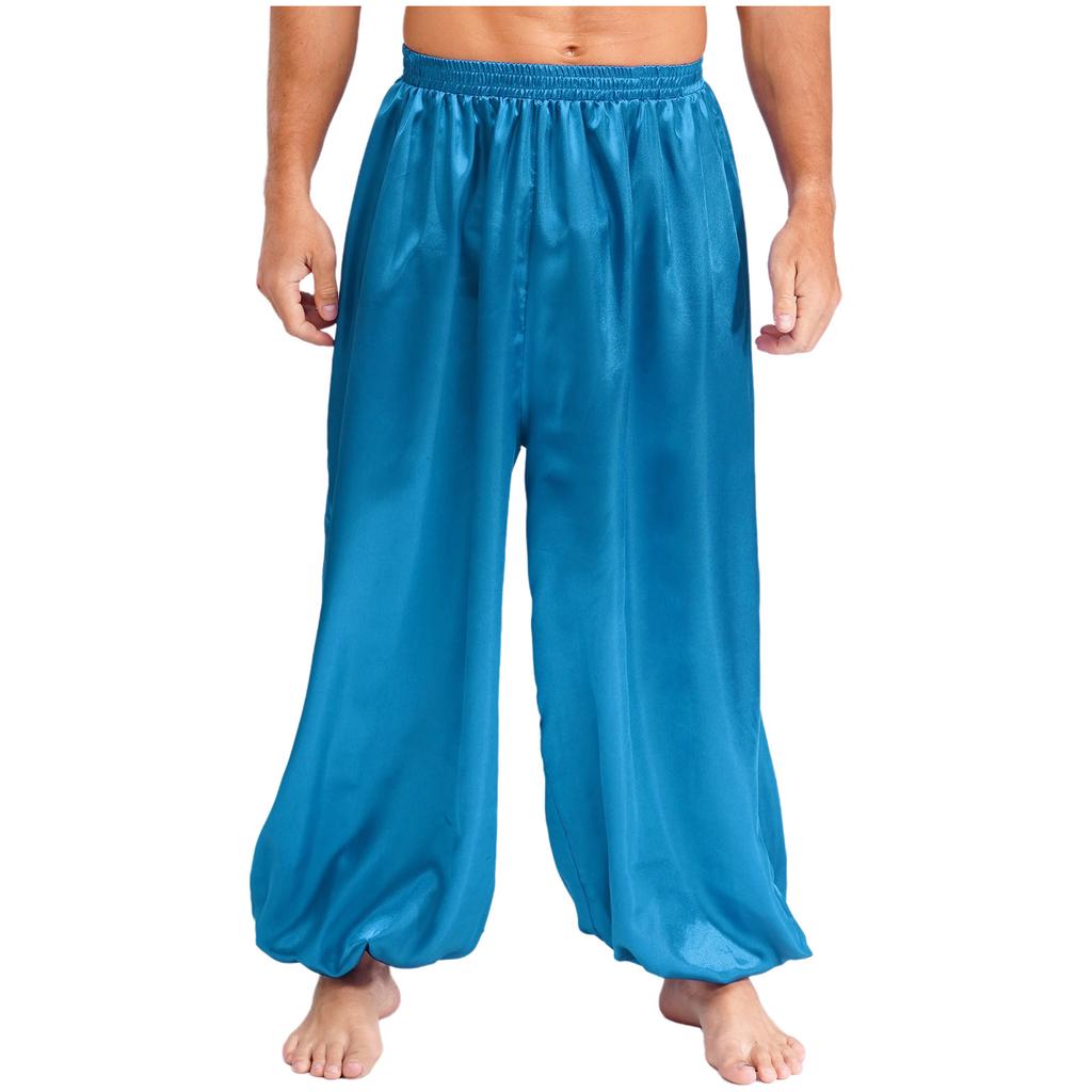 Herren Bauchtanzhose S-XXL Weite Satin Pumphose Elastischer Bund für Bühnenauftritt Themenparty