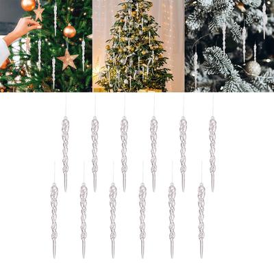 Transparent Christmas Tree Pendant 4 Sizes Acrylic Crystal Christmas Pendant Set Icicle Small Hanging Christmas Decorations
