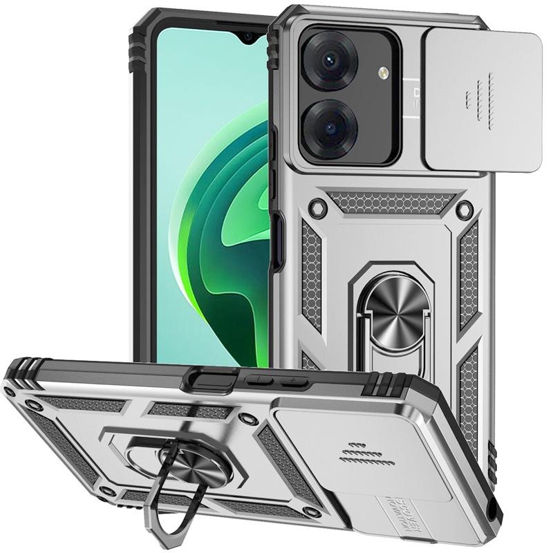 Armor Funda for Xiaomi Poco C65 Case Slide Camera Lens Protection Phone Cover Pocco Poko Little C65 C 65 PocoC65 Ring Stand Case