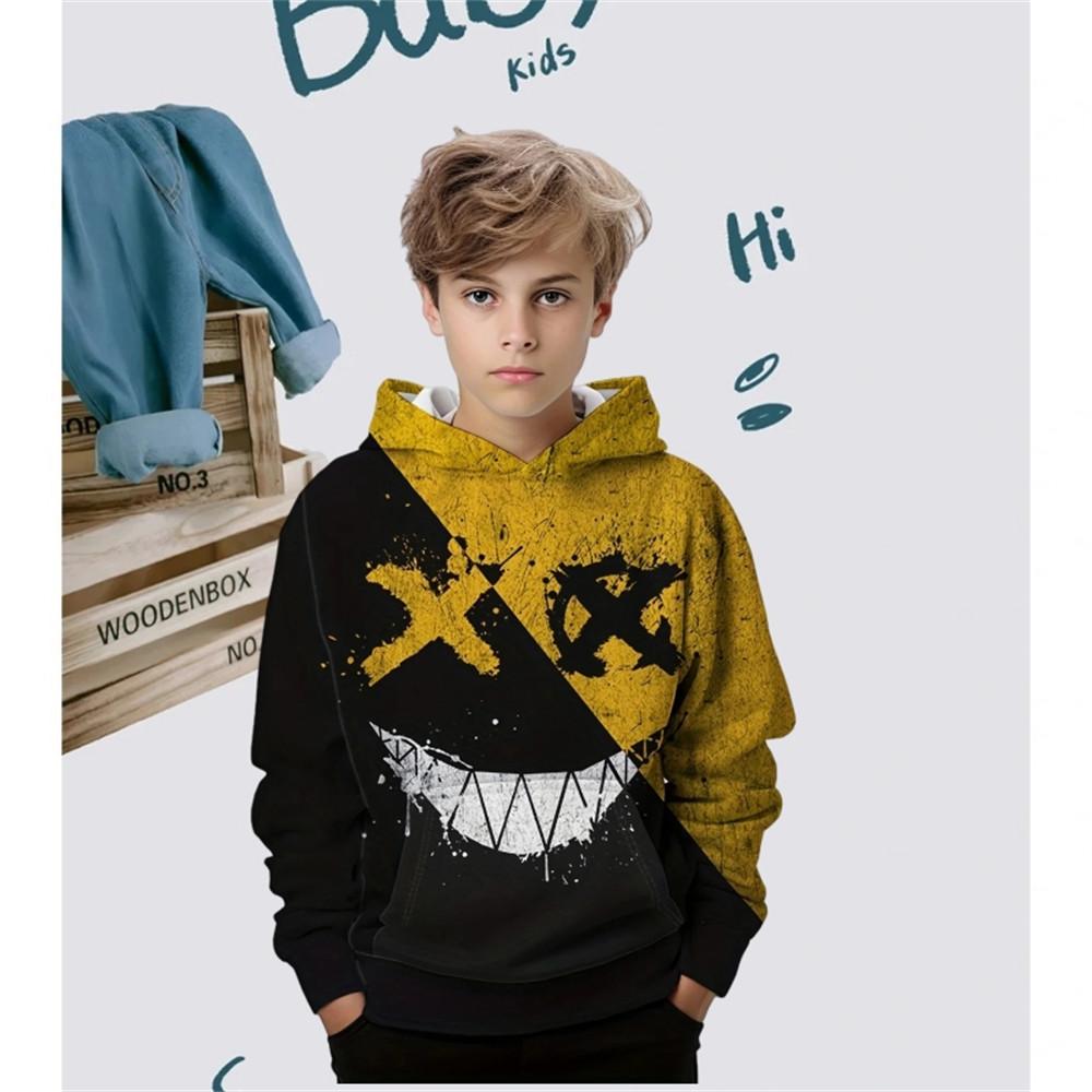 Kids Smiling Print Hoodies Boys Clothes Fashion Casual Pullover Boy Hooded Long Sleeve Sweatshirt for Children Spring Kids Tops