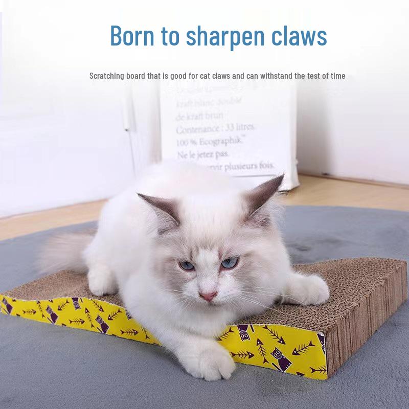 Cartoon Cat Scratching Bed - Scratch-Resistant Corrugated Cardboard Toy and Paw Board