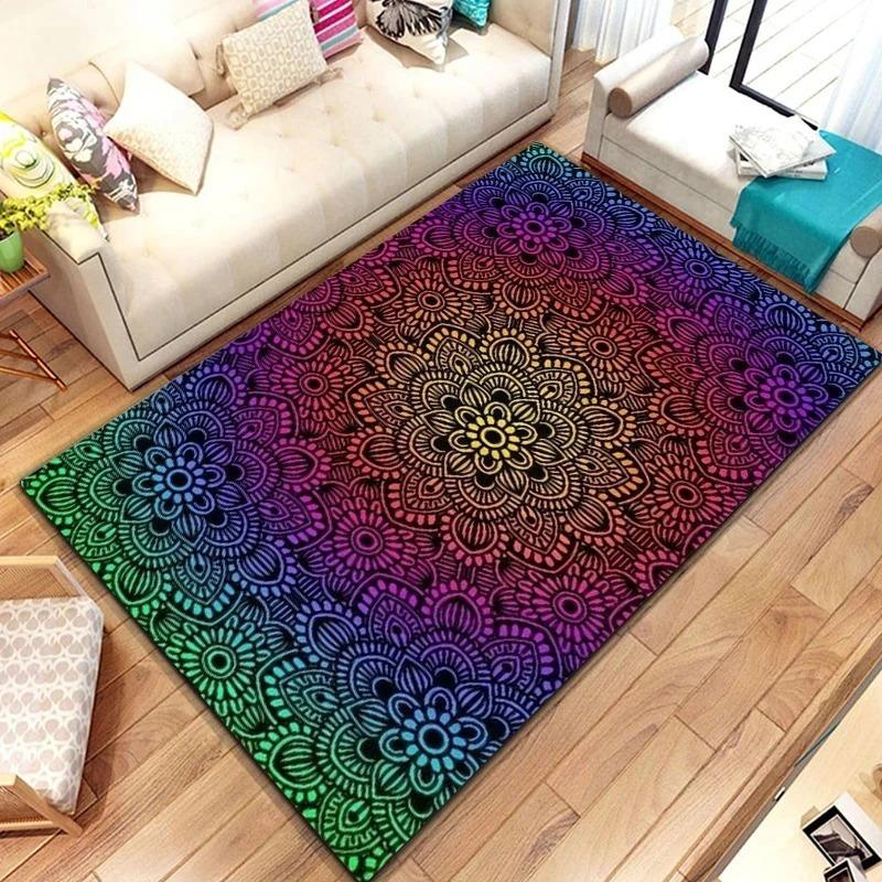 Bohemian Mandala Carpet Floral Geometric Pattern Soft Non Slip Bathroom Rug for Entryway Hallway Home Decor Mat