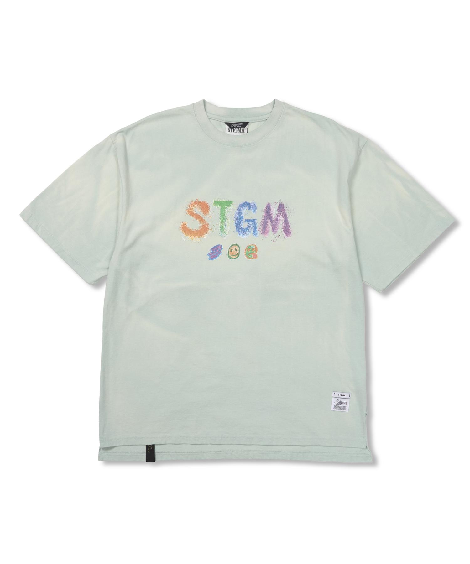 Stigma Crayon Stgm Vintage-Like Washed Oversized Short Sleeves T-Shirts Sky Blue Charcoal/M