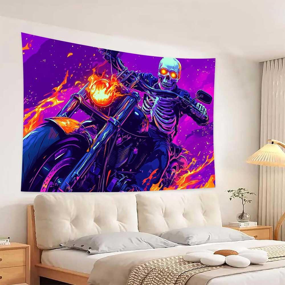 VIKAMA Skeleton Motorcycle Tapestry Cyberpunk Style Living Room Bedroom Game Room Wall Hanging Home Decoration
