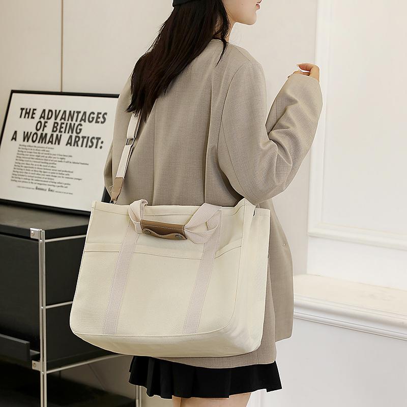 Enkel Canvas Tote Bag Dame Ensfarget Skulderveske Crossbody-veske Studentklasser Bokveske Underarmsveske