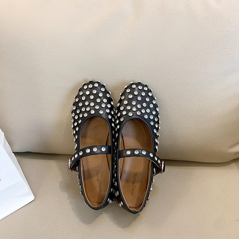 Women Glitter Shoes with Buckle Strap Rhinestone Ballet Flats Crystal Ballerina Shoes Comfortable Female Casual Shoes