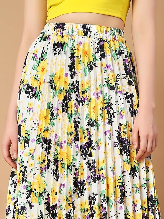 Women's Floral Printed Polyester, Crepe Comfortable Maxi Skirt