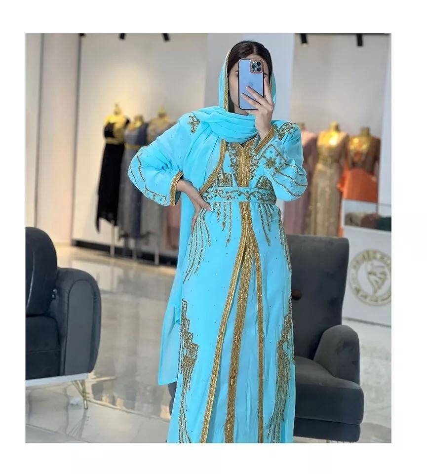 Turquoise Dress Moroccan Maxi Long Kimono Eid Abaya Gown Casual Kaftan Dubai