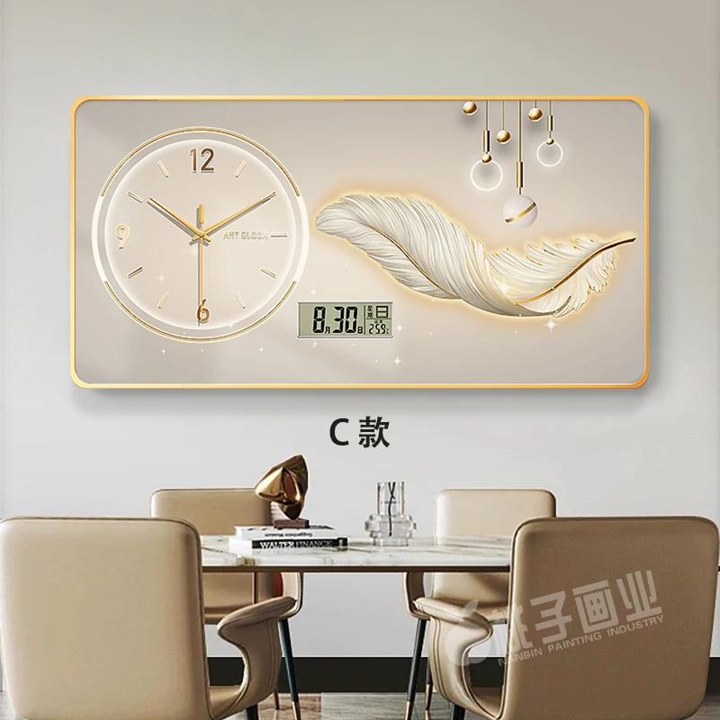 New perpetual calendar decorative painting light luxury feather wall clock living room hanging painting home electronic clock