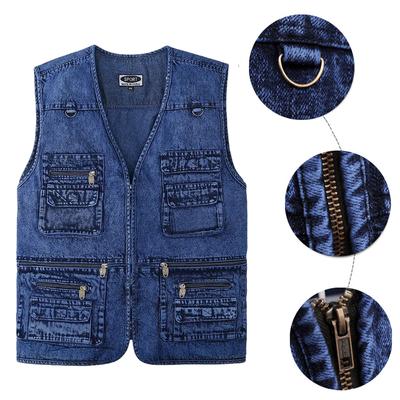 XL-7XL Plus Size Mens Denim Jacket Casual Coat Many Pocket Sleeveless Waistcoat Spring Autumn Portable Loose Vest Male Clothing