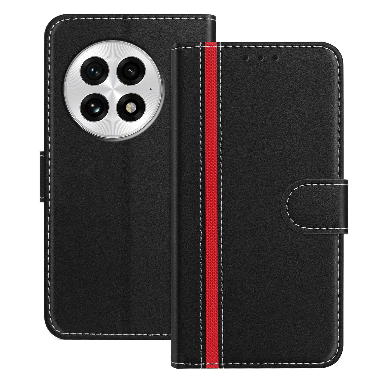 

For OnePlus 13 Phone Cases Wallet Stand Color Splicing Leather Cover with Magnetic Clasp Black