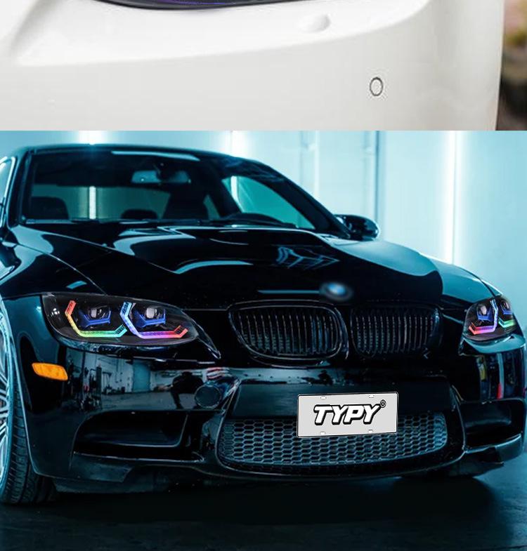 BMW 3 Series E92 E93 M3 RGB Headlight Assembly with Colorful Daytime Running Lights and Turn Signals (2005-2010).