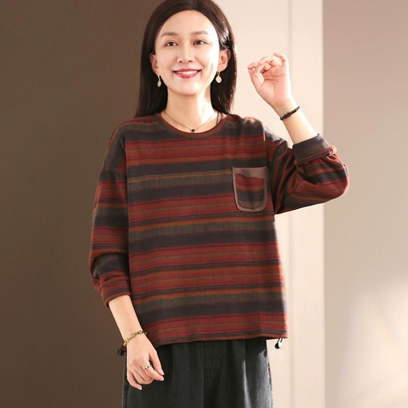 Dimanaf 2025 Plus Size Striped Hoodie Autumn T-shirt Women Long Sleeve Loose Tops Tees Orange