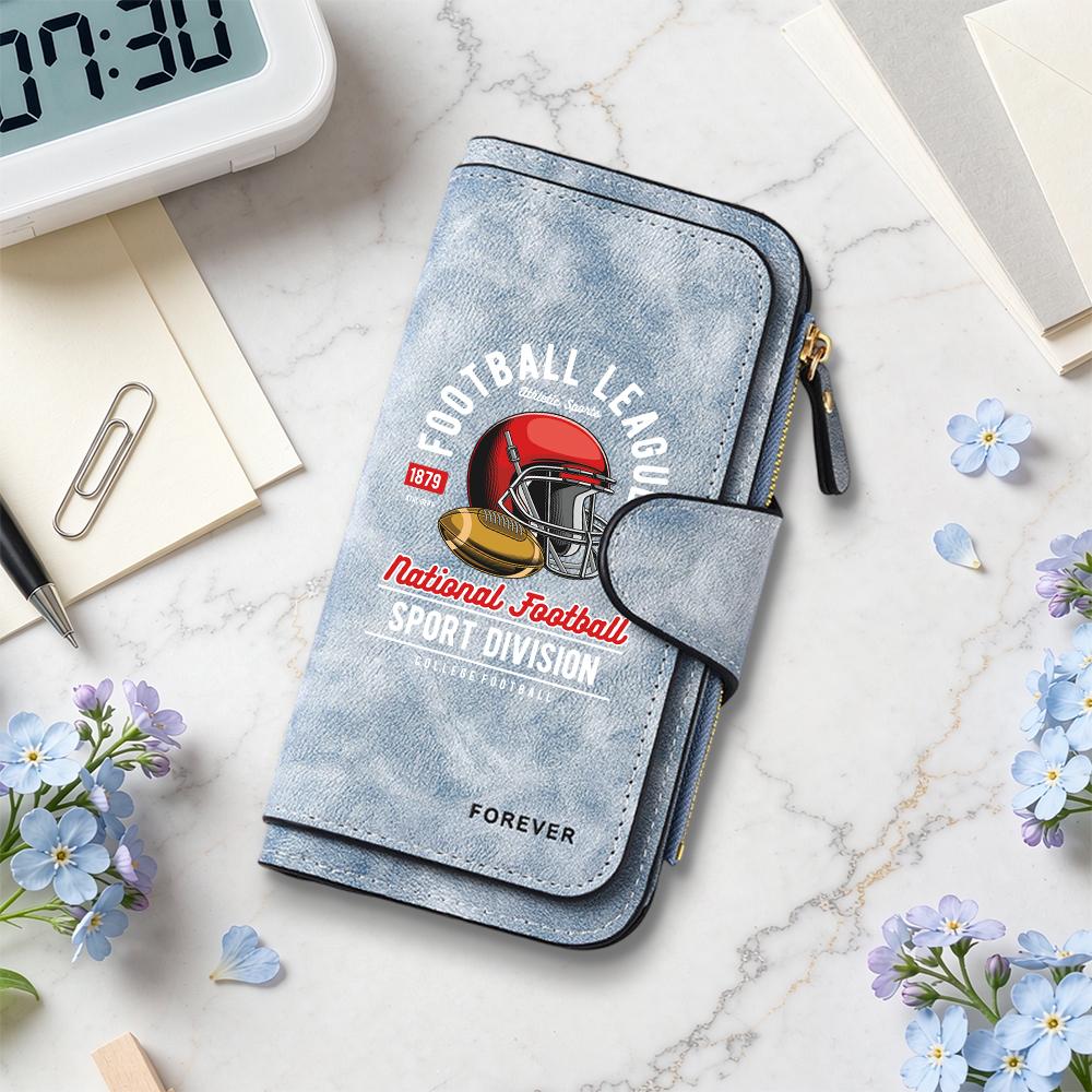 Football League Print Long Wallet Multi Card Slot Leather Purse Casual Fashion Portable Daily Use Wallet for Football Fans