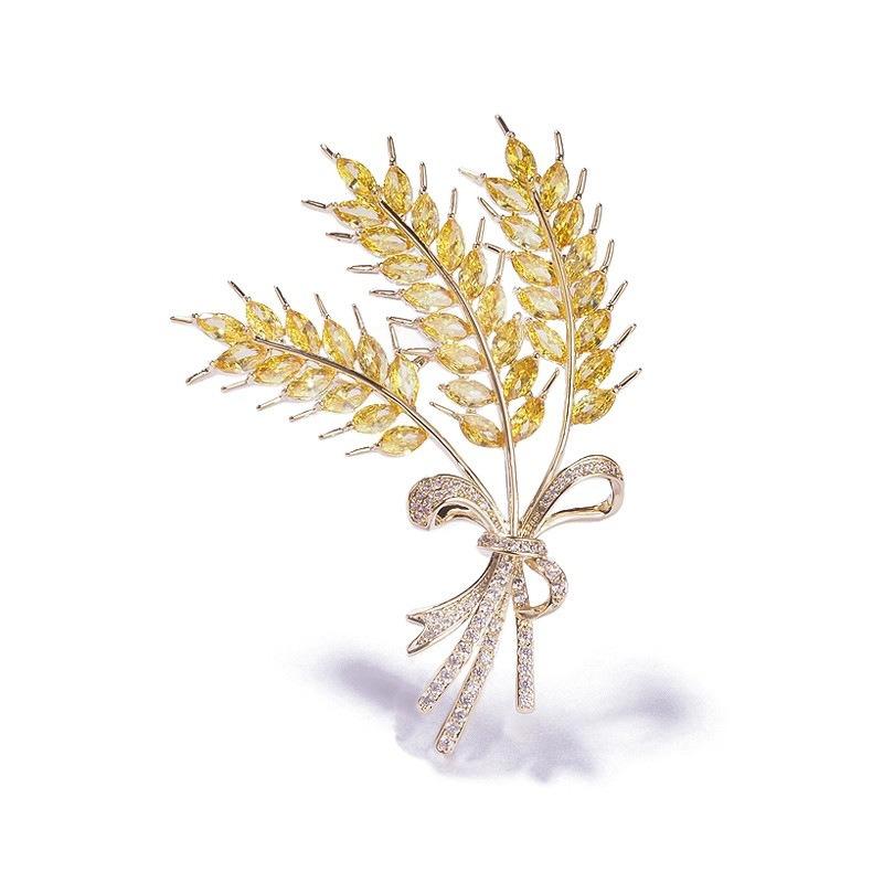 Three-head Wheat Ear Brooch, High-end and Elegant Feminine Faux Crystal Barley Corsage Design, A Niche Brooch