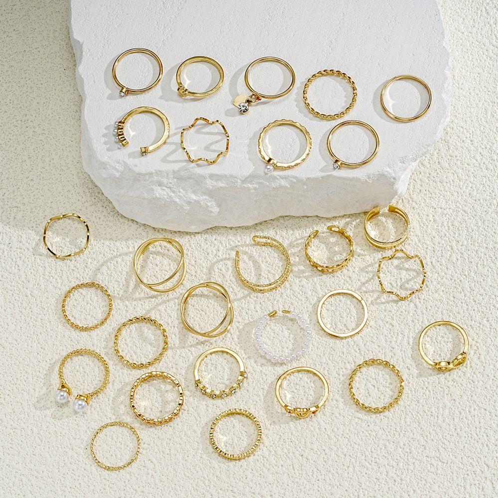 

28 шт./компл. набор золотых колец, простые кольца с волнами сердца для женщин, аксессуары, ювелирные изделия