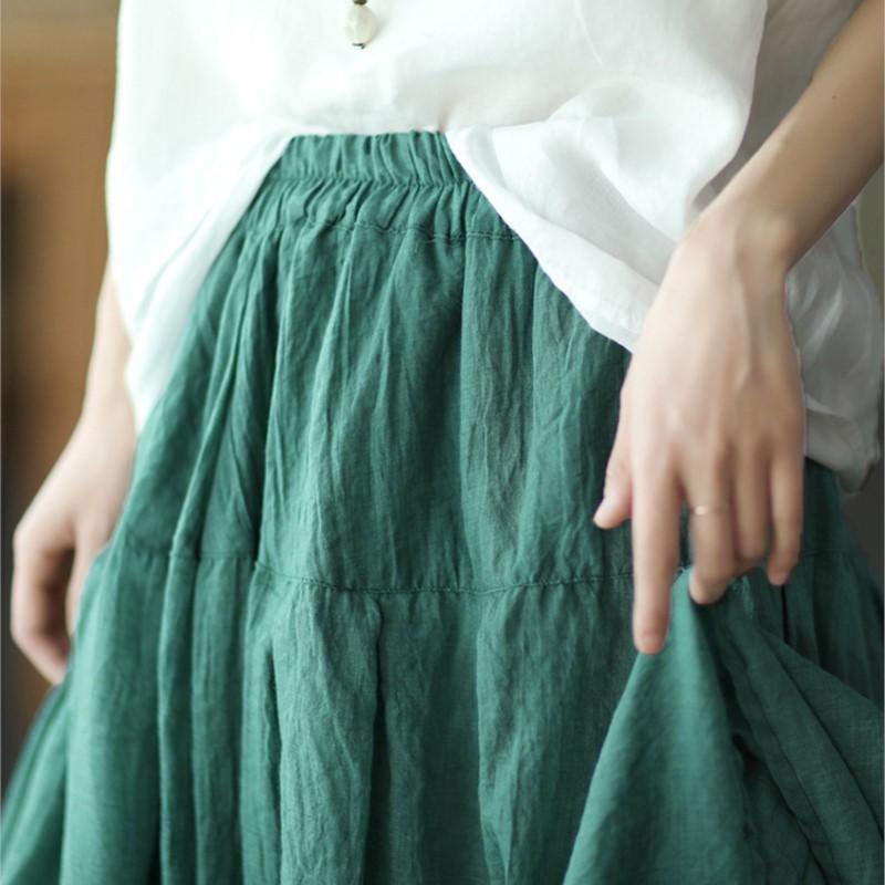 Johnature Faldas vintage para mujer, cintura elástica, color liso, holgadas, informales, de verano, con retazos