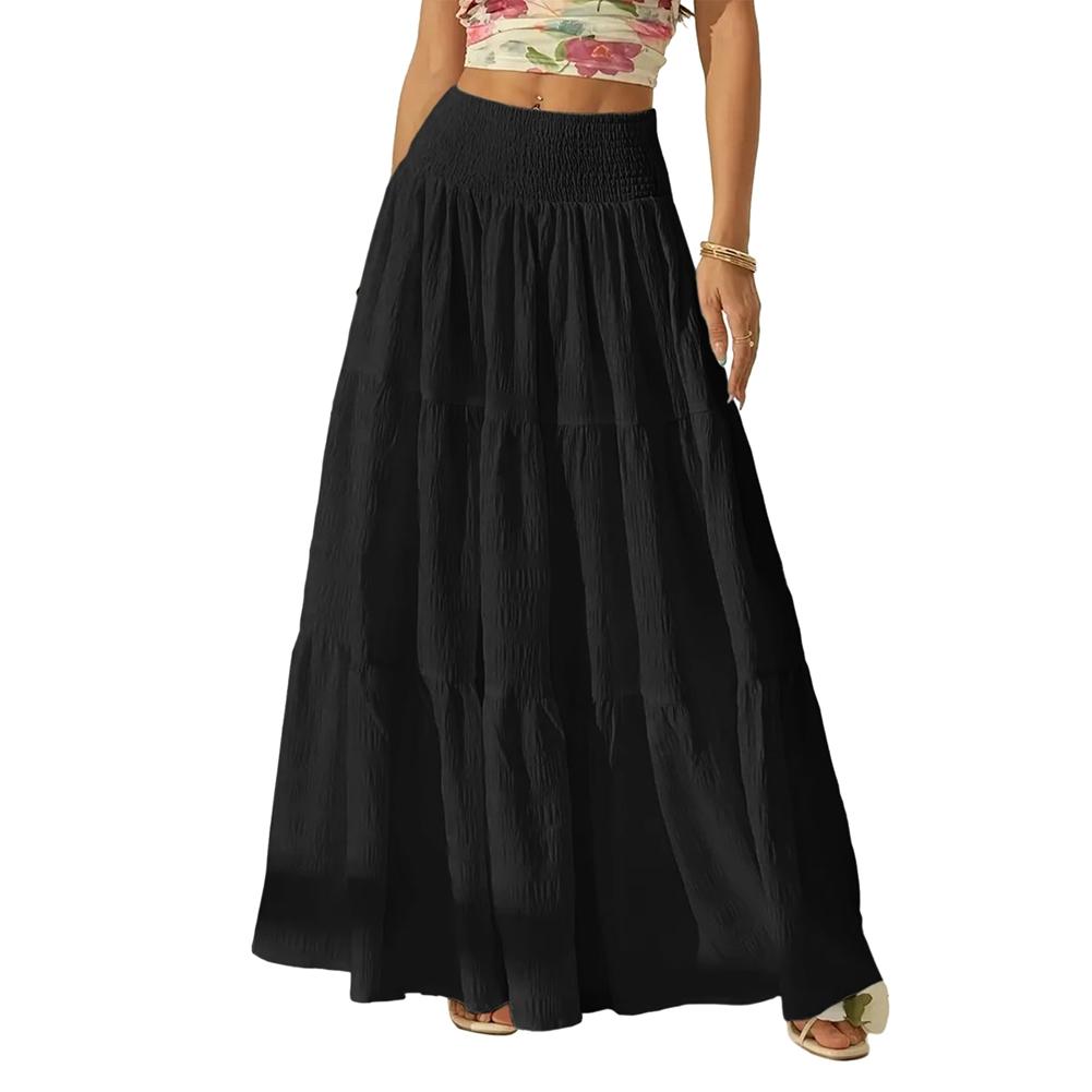 Women s Solid-Color Elegant A-Line Long Skirt 2XL