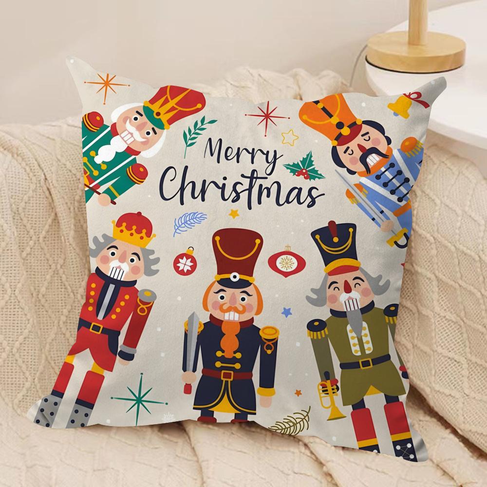Nutcracker Soldier Cushion Cover Soft Plush Fabric Double-Sided Printed Sofa Cushion Cover for All Seasons Home Decor Gift
