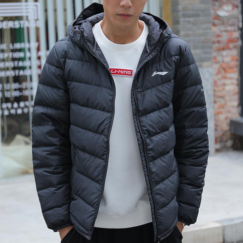Li-Ning Lightweight Windproof Hooded Solid Color Down Jacket Unisex Outerwear Black AYMR191-1