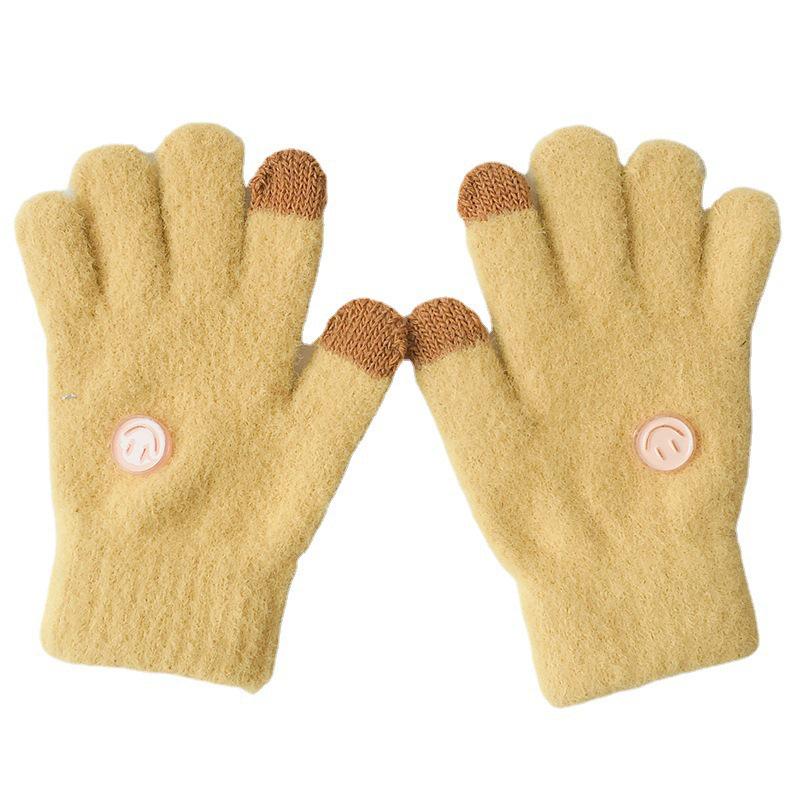 Kinder Winter Fingerlose Handschuhe mit Smiley - Unisex Fünffinger-Wärmer für Schüler