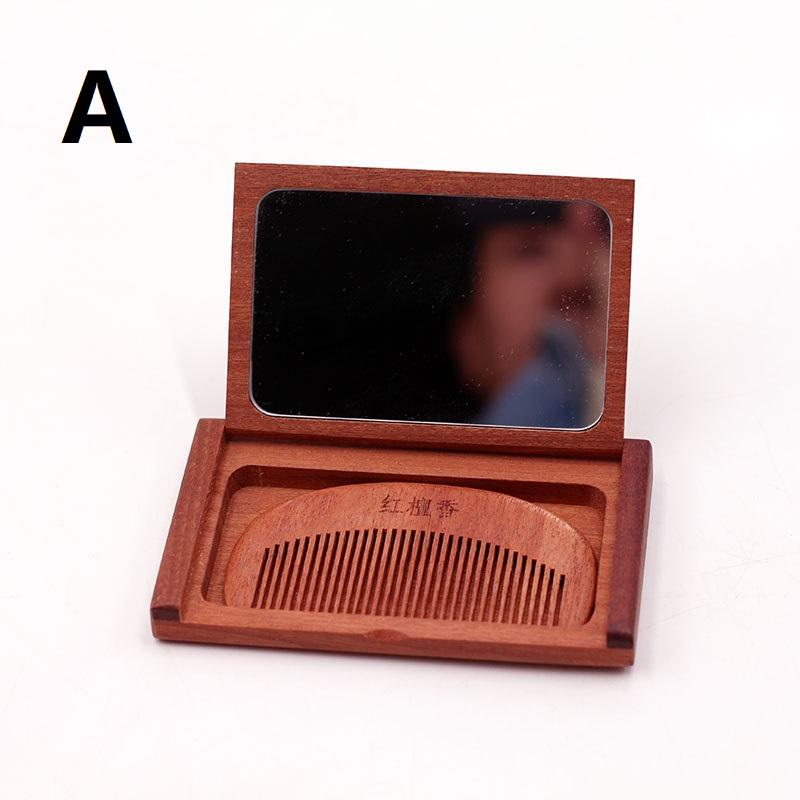 

2-in-1 Wooden Comb and Mirror Set – Compact Red Sandalwood Folding Mirror for Travel, Home, and Makeup Use