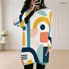 Women Plus Size Round Neck Long Sleeve Geometric Printed Loose Longline Tunic With Pockets