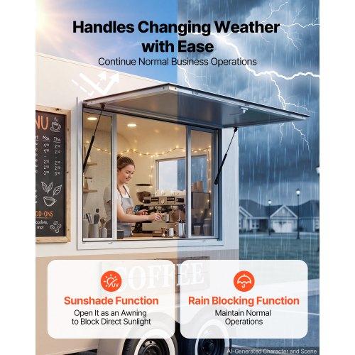 VEVOR Concession Window 1220x915mm Aluminum Alloy Frame Service Window, for Food Truck, Up to 85 Degrees Stand Serving w/ 4 Sliding Screen Windows