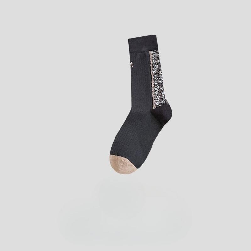 

Женские осенне-зимние ретро клетчатые носки с отворотом, хлопковые носки, носки до середины икры, женские носки для одной туфли 1 pair чёрный