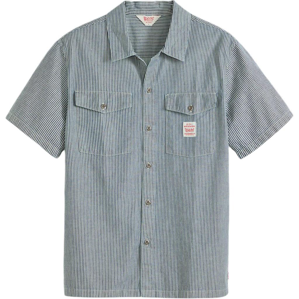 Levi's Heren Kortmouwige Gestreept Denim Overhemd Blauw 003O1-0004