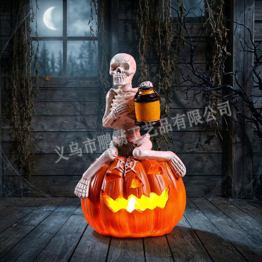 Cross-border Creative Halloween Pumpkin Skull Character Ornament LED Luminous Pumpkin Lamp Ornament Ghost Festival Decoration Props