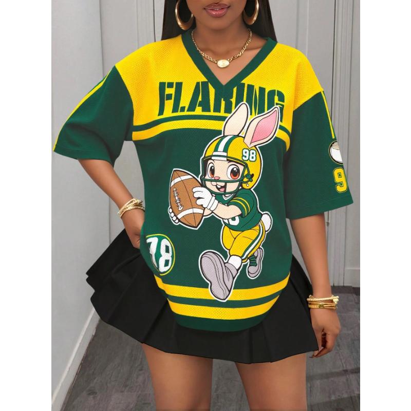 Fashion Women's V-Neck Short Sleeve 3D Casual Color Printing Casual Short Sleeve V-Neck T-Shirt