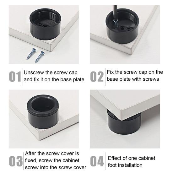 4ks/sada Nožky skříně Odolné proti opotřebení Silná nosnost ABS Kulaté výškově nastavitelné nábytkové nožičky Domů