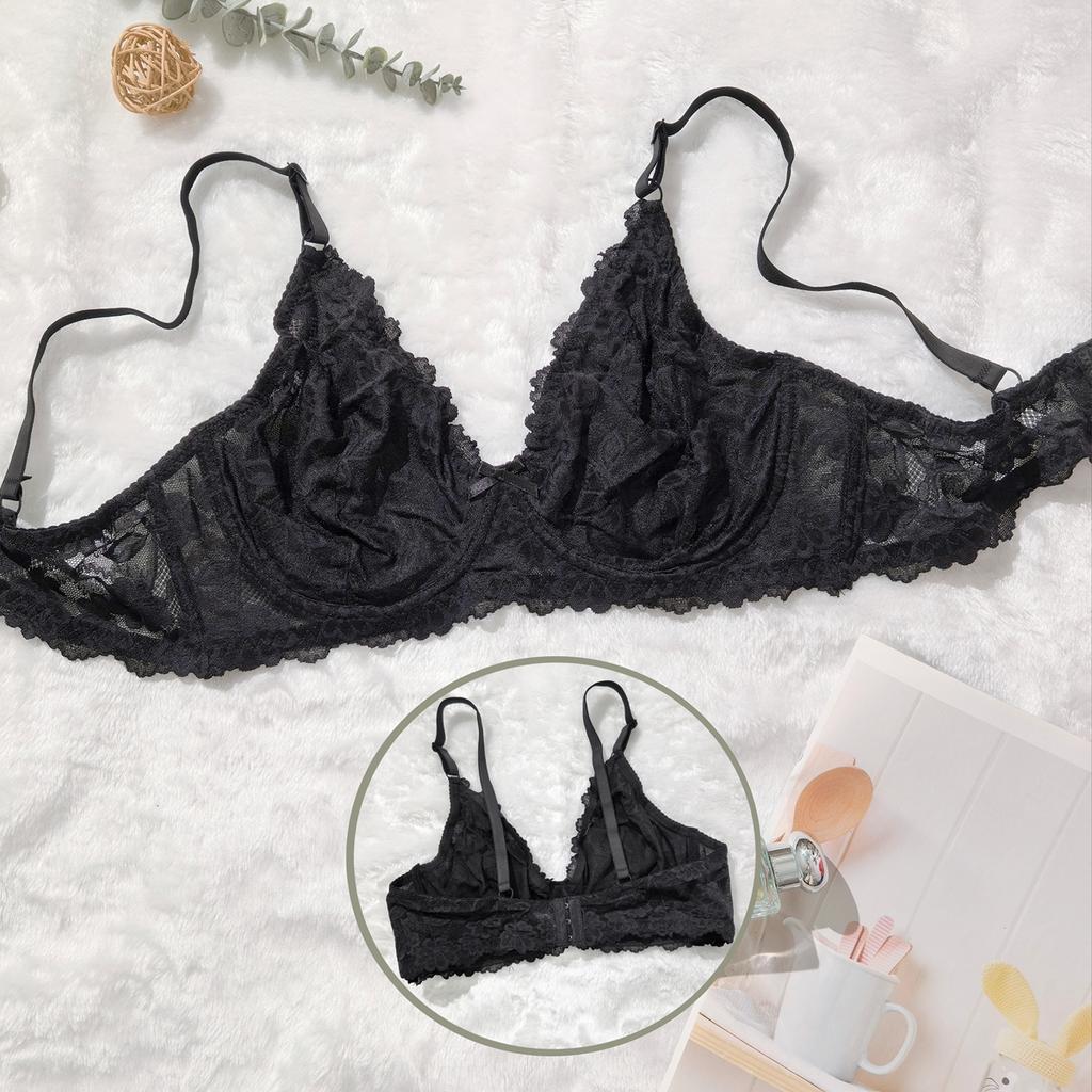 Plus Size C-D Cup Lace Bra - Lightweight Breathable Mesh Fabric, Push Up Women's Intimate Apparel