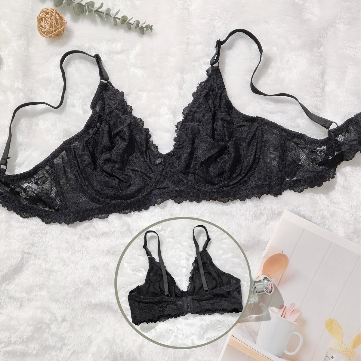 

Кружевной бюстгальтер большого размера, чашка C-D - Легкая дышащая сетчатая ткань, Пуш-ап Женское нижнее белье 90C чёрный