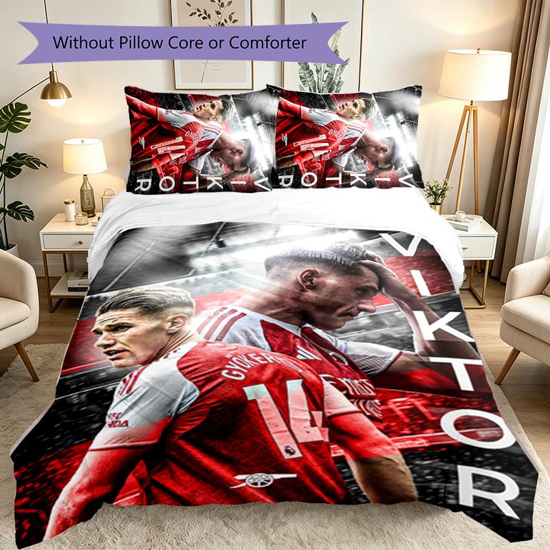 Football Club Duvet Cover Set - 3pcs Polyester Bedding Set with Digital Print, 1 Comforter Cover & 2 Pillow Shams