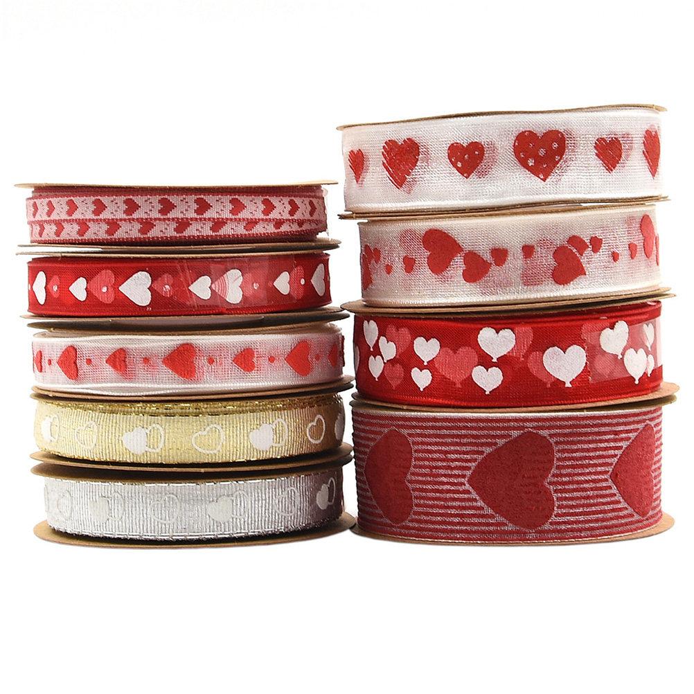 Romantic Heart Printed Ribbon 10m Length Perfect for Valentine's Gifts Wrapping and Wedding Decorations Ribbon