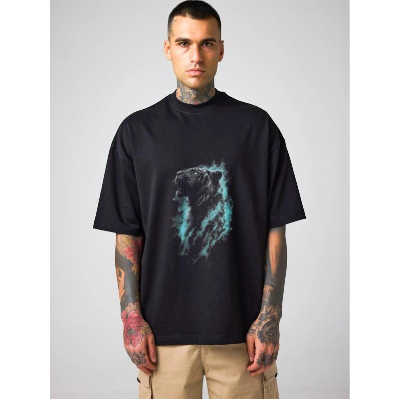 Tricou Oversized Pantera Neagră Imprimeu Grafic Bărbați Casual Streetwear Fashion Top